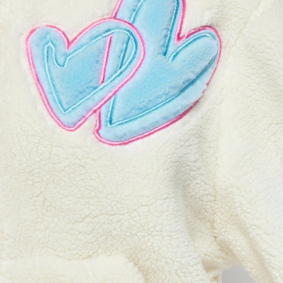 Valentine’s Day Sherpa Cozy Oversized Sweater Jacket with Hearts Love White Blue - Picture 3 of 4